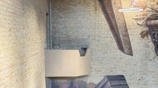 Detalje af gavlmaleriet på Auktionshallen Kulturhus i Aalborg